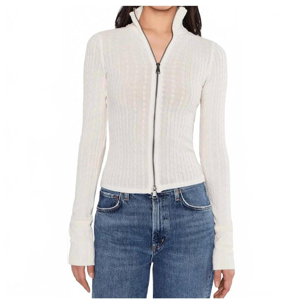 NEW FREE PEOPLE brunch girl zip up top in clean ivory